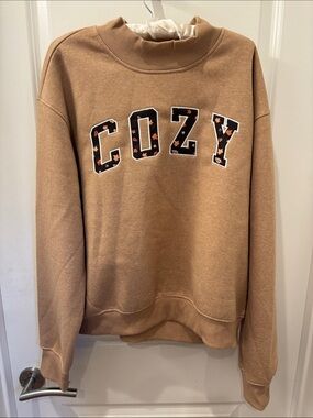 NWT Since Forever Caramel "COZY" fall leaf Crewneck Sweatshirt- XL